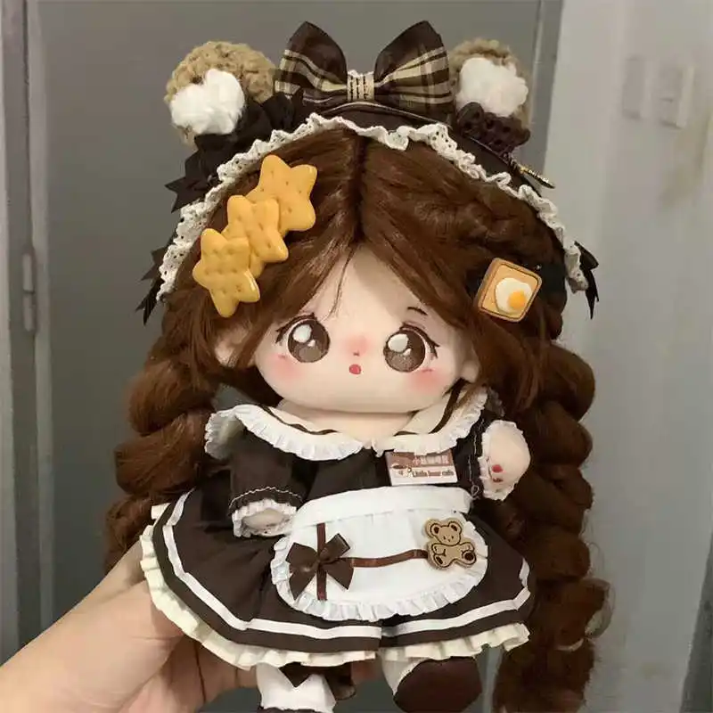 20 cm Puppe Kleidung Kaffee Haus Maid Bär Ohr Haar Band Lolita Rock Kleid Anzug Plüsch Puppe Zubehör Anime Spielzeug kinder