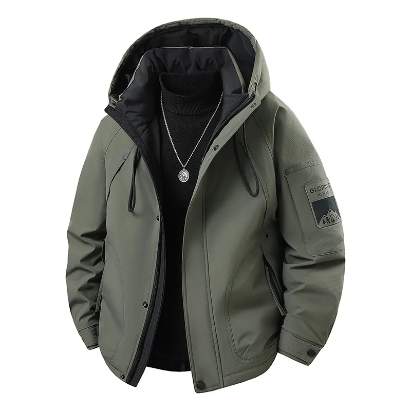 Men's Outdoor Running Windproof and Warm Down Jacket Winter Fashion Hooded Trendy and Versatile 90 White Duck Down Casual Jacket
