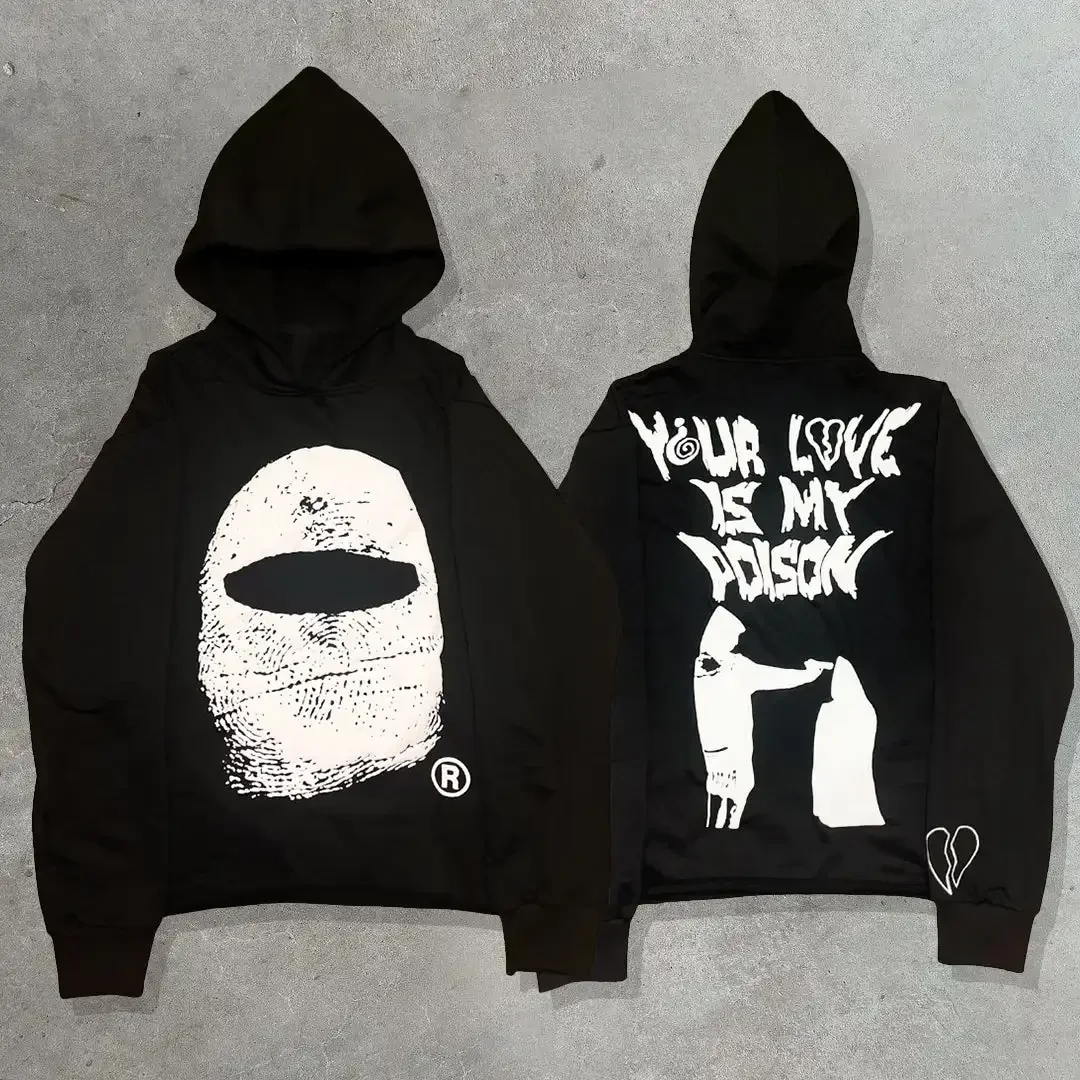 

Y2K pullover retro casual embroidered black plus size hoodie Harajuku hip-hop couple fashion long-sleeved street couple wear