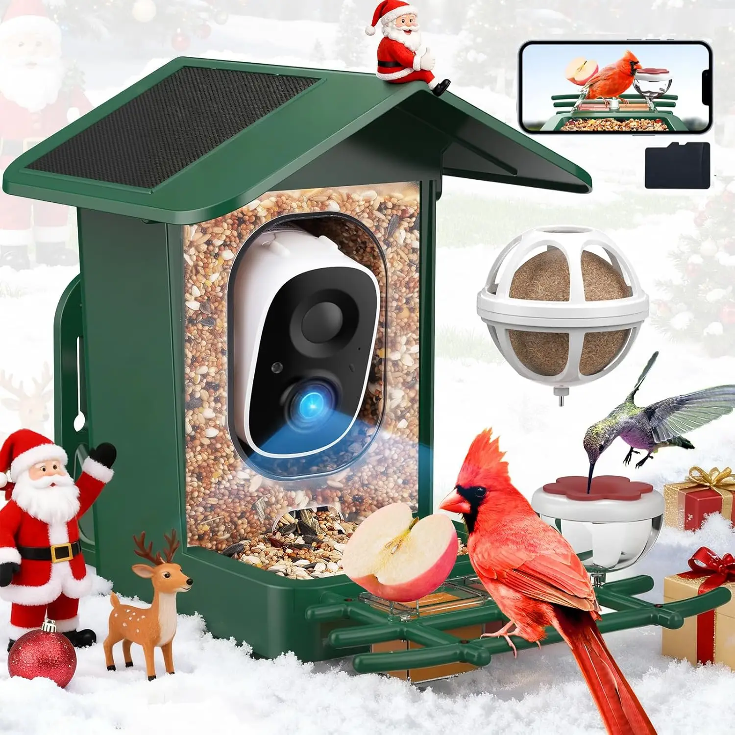 

Solar Bird Feeder Camera with AI Recognition, 2K HD Live Video, 32GB Card & Instant Notifications for Backyard Bird Watching