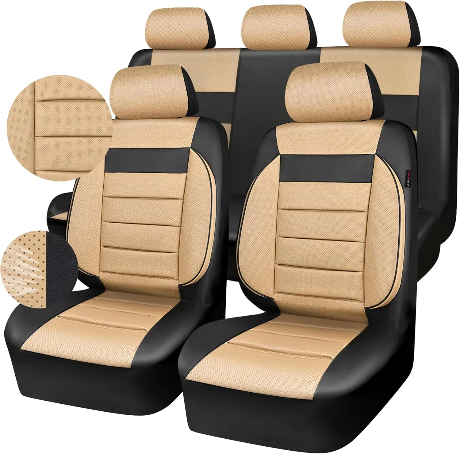 

Universal Leather Seat Covers Full Set with 3D Foam Support, Water Resistant and Airbag Compatible for SUV Sedan Van