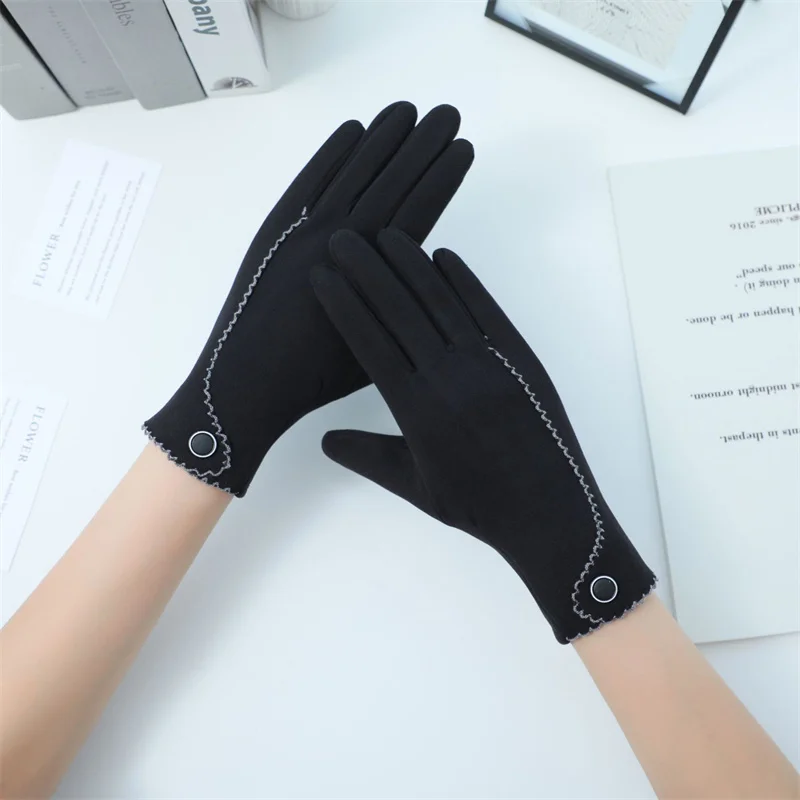 Guantes elegantes con botones Grace Lady para mujer, guantes cálidos a prueba de viento para montar en pantalla táctil, accesorios de mitones, invierno, nueva moda