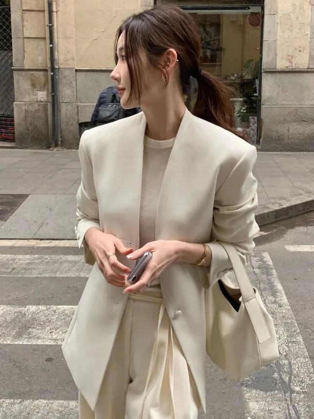 Retro Style Women's Suit Jacket Chic Loose Casual Outerwear Waist-Cinching High-End Feel Top for Autumn New Arrival