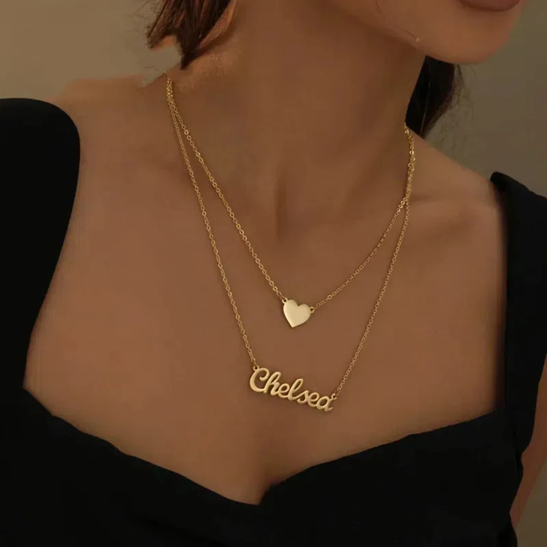 

Personalized Double-layer Heart & Name Pendant - Custom Engraved Stainless Steel Necklace