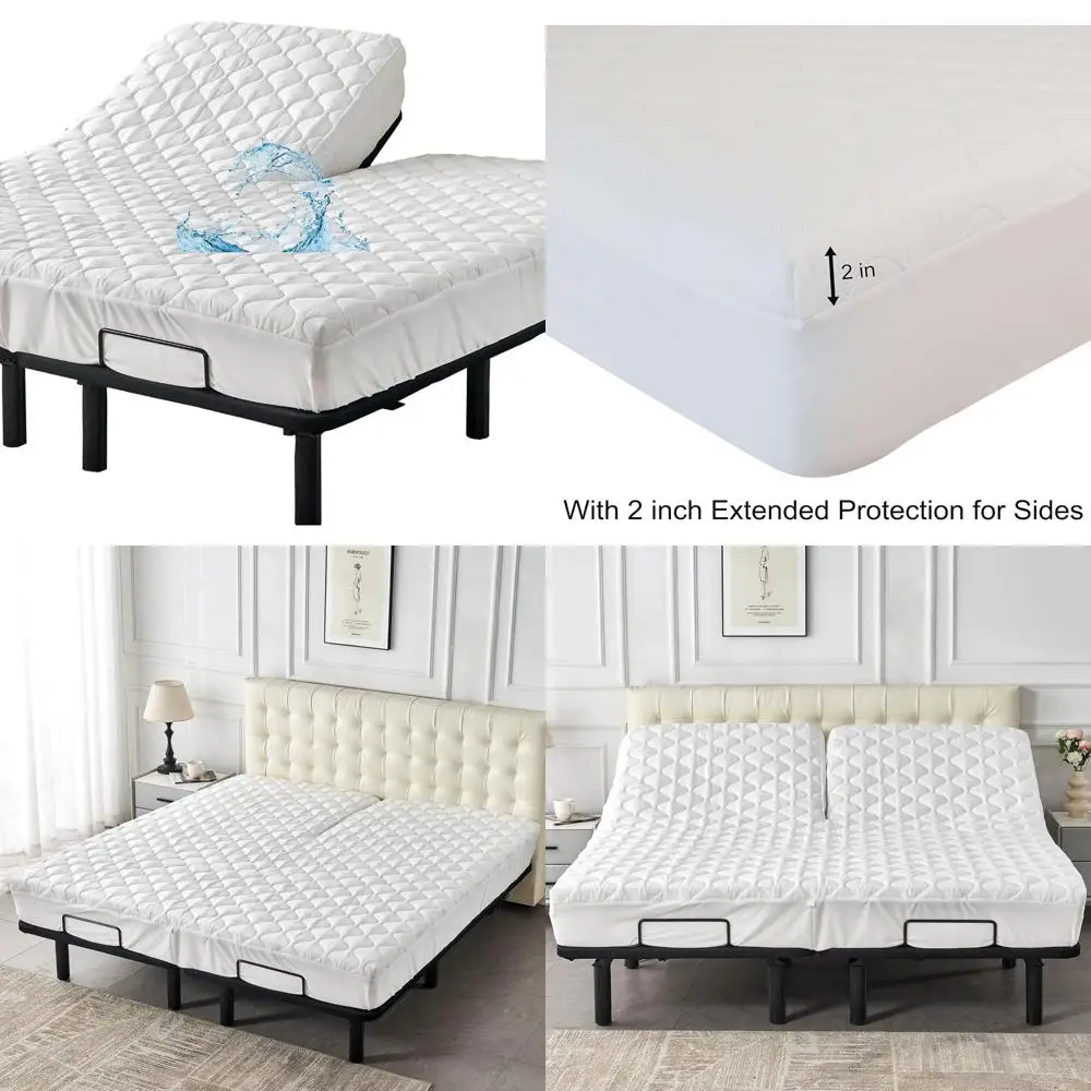

"Adjustable Bed Quilted Mattress Protector with Split Top for King Size Beds, 32-34 Inches Head Padded Topper"