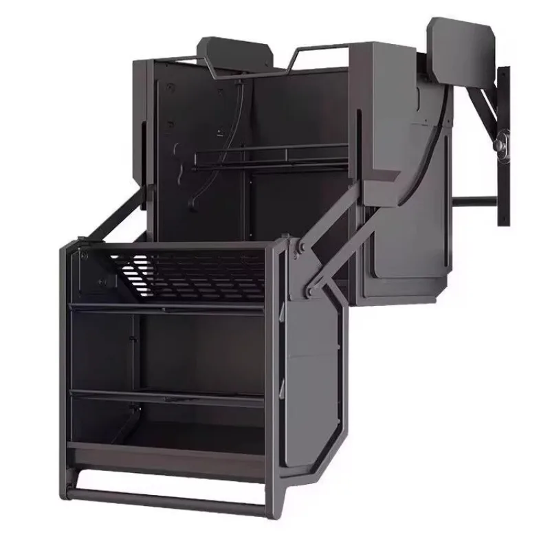 Hanging cabinet lift down pull basket high refrigerator top seasoning snack pull basket kitchen cabinet telescopic storage rack