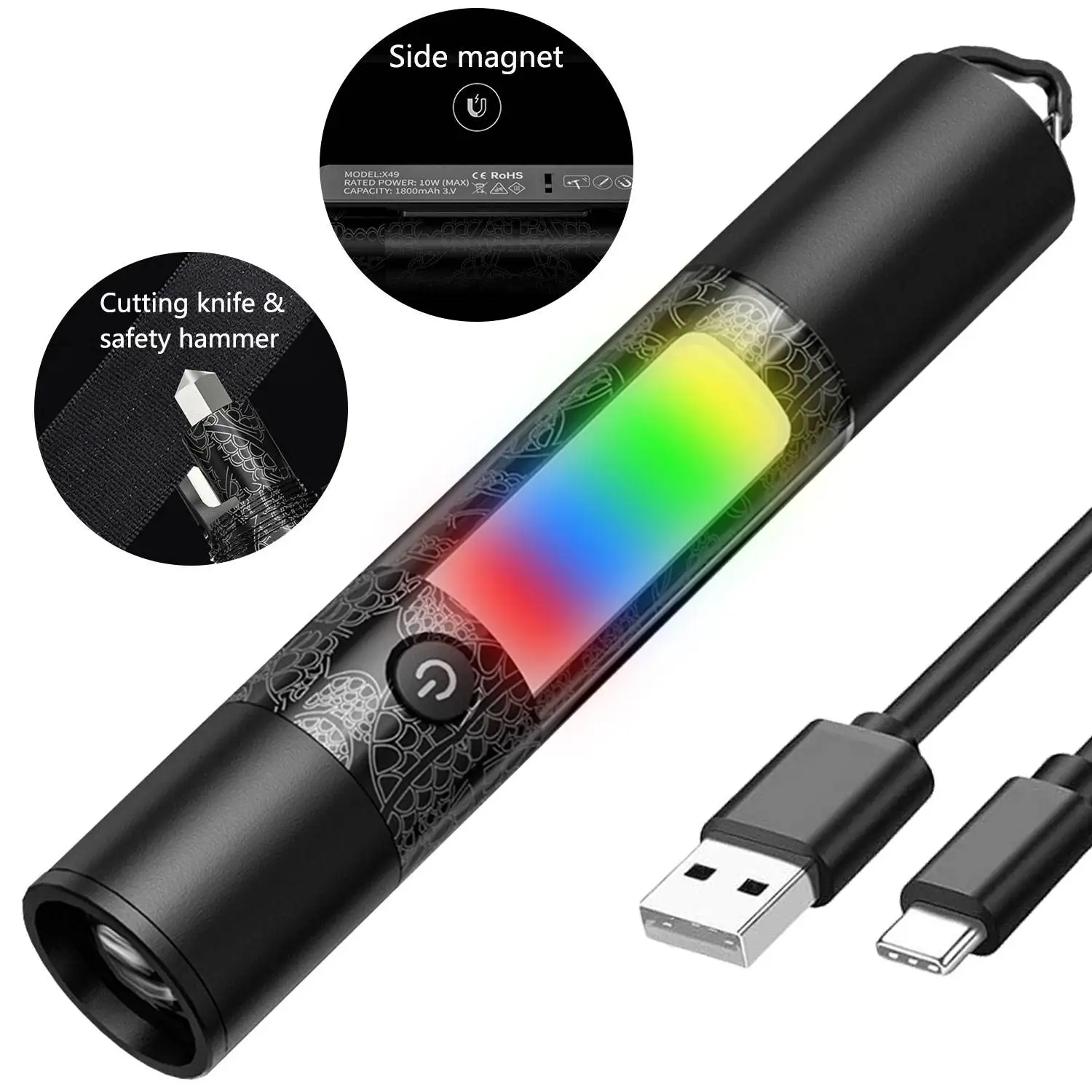 

Ultifunctional Telescopic Zoom LED COB Flashlights with hook 9 modes Emergency Magnetic Lamp Bicycle Light for Outdoor Camping