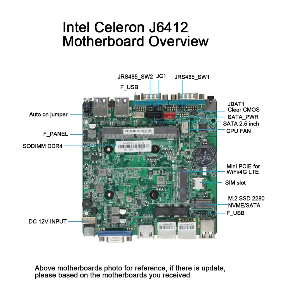 Intel Celeron-Mini PC Industrial IoT Sin ventilador, J6412, J4125, J1900, 2x COM, RS232, RS485, 2x, Gigabit, Ethernet, Compatible con WiFi, 3G, 4G,