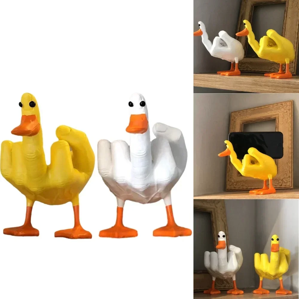 Middle Finger Cute Duck Figurine Funny Small Duck Sculpture Resin Craft for Home Garden Desk Decoration