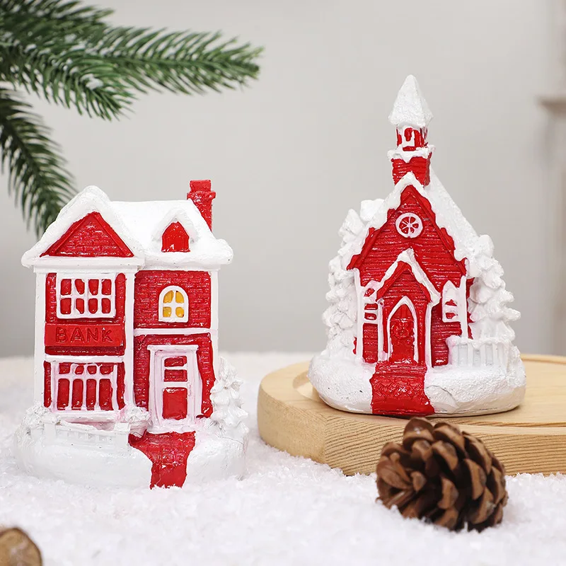 

Рождественские зимние деревенские домики, украшение, рождественский миниатюрный маленький дом, пейзажные украшения из смолы, украшение для домашнего рабочего стола