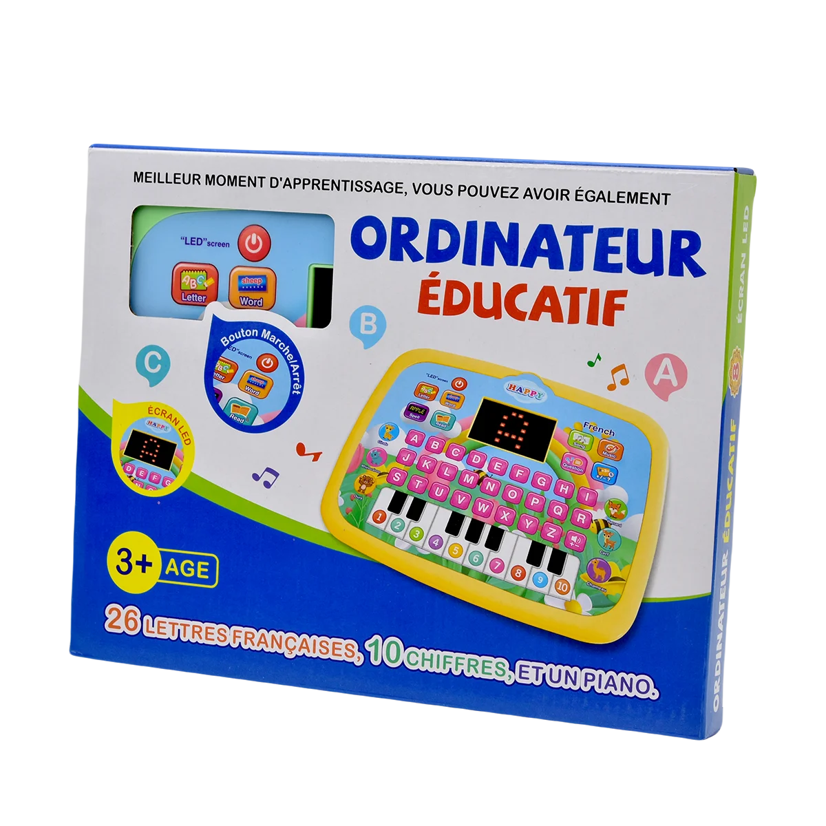 Tableta para niños francés y inglés, almohadilla educativa de aprendizaje para niños pequeños con pantalla LED, juguete de ordenador de desarrollo temprano para niños pequeños