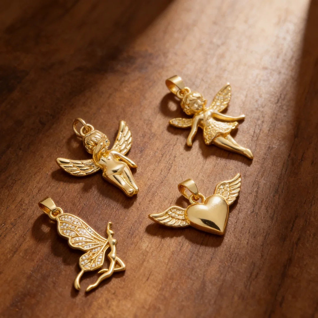 

3Pcs Pendants Gold Plated Angel Wings Butterfly Heart Charms Cubic Zircon Shiny DIY Jewelry Making Necklace Bracelet Accessories