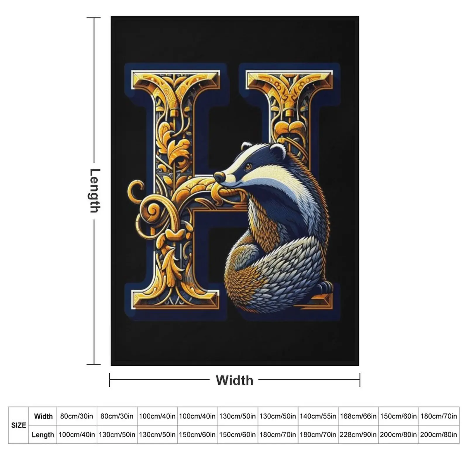 Badger and the letter H - Fantasy Throw Blanket couch cozy soft plush fuzzy picnic outdoor blanket