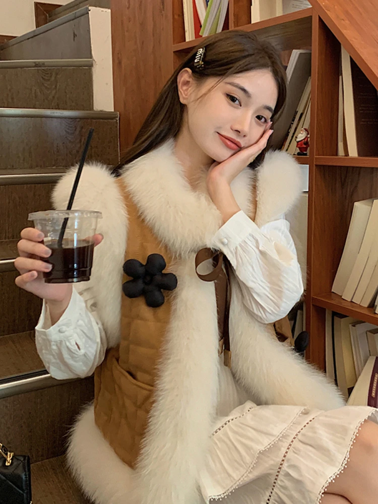 MENINA BONITA 2022 Winter Jacket Women Natural Real Fox Fur Coat Vest Thick Warm New Fashion Bow Tie