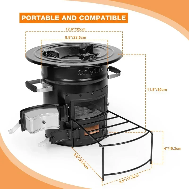 Qwcamping rocket stove outdoor portable wood burning camp stove with high fuel efficiency,real campfire stove for outsid