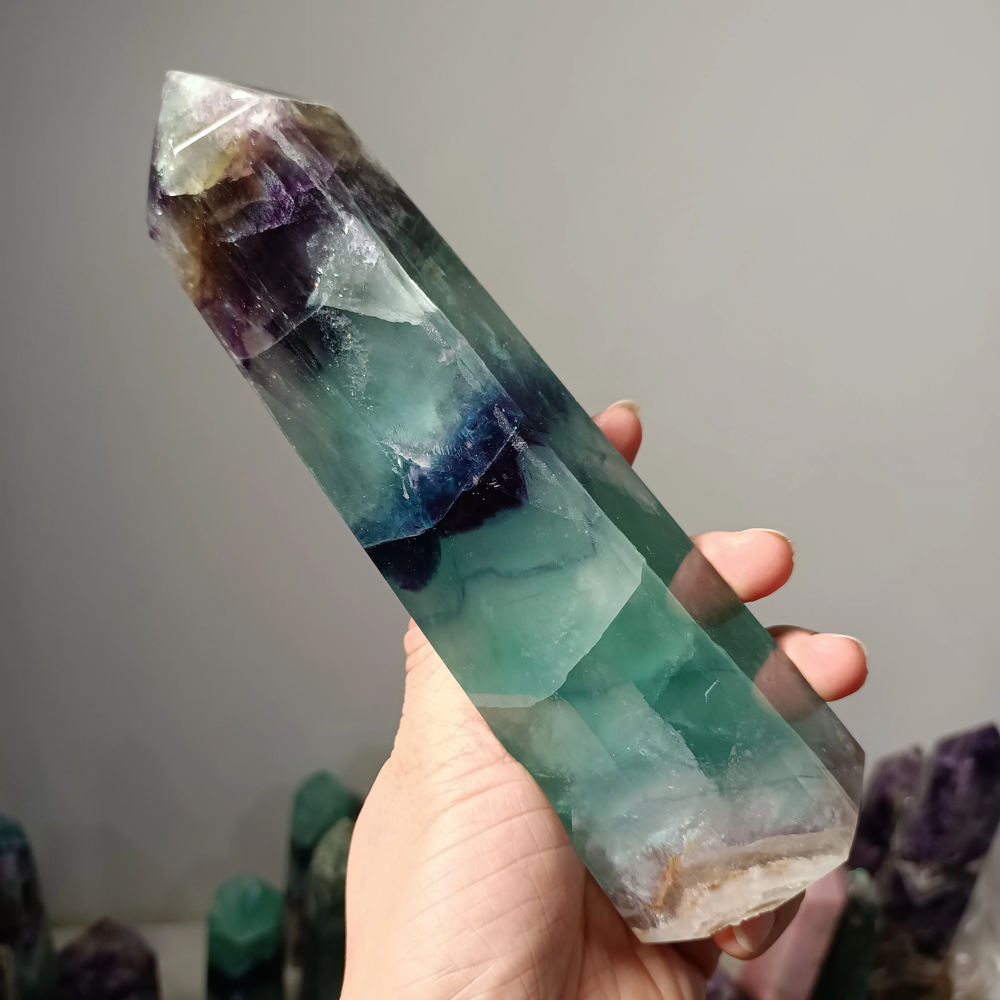 Naturally Formed Colorful Fluorite Columns, Quartz Crystal Wands, Mineral Reiki Healing Towers, Demagnetization