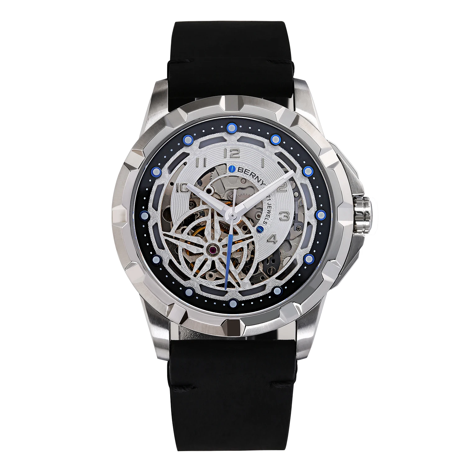 

BERNY Watches for Men Skeleton Luminous Luxury Automatic Mechanical Men's Wristwatches 42mm Perspective Classical Watch