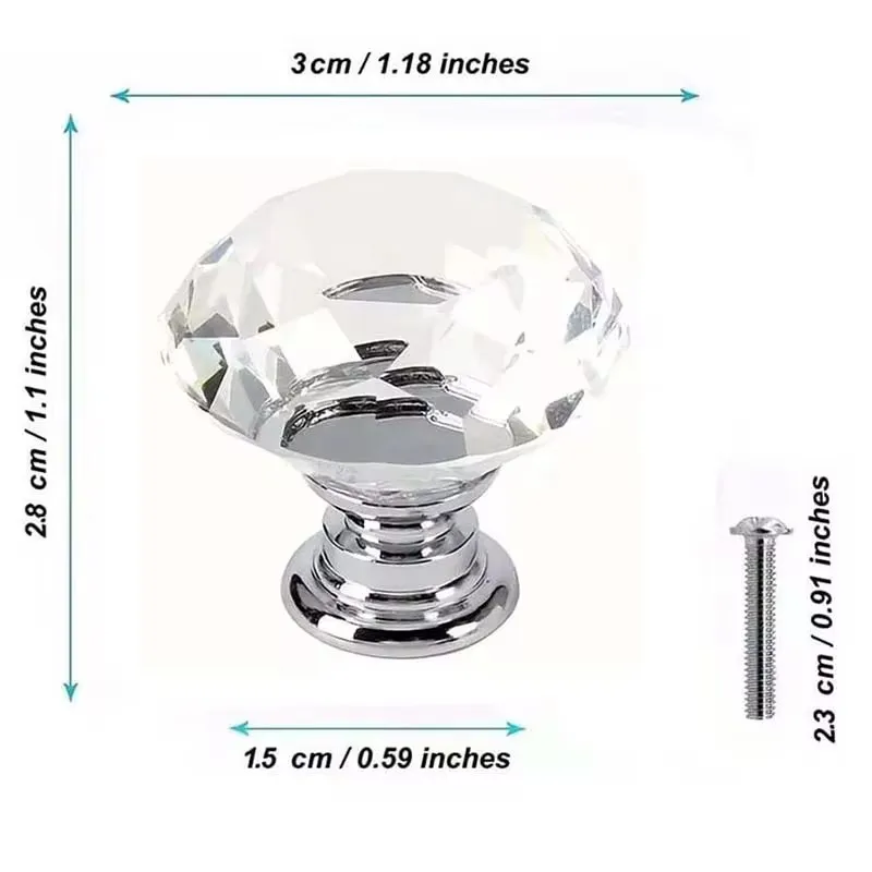 16Pcs/set 30mm Diamond Shape Design Crystal Glass Knobs Cupboard Drawer Pull Kitchen Cabinet Door Wardrobe Handles Hardware