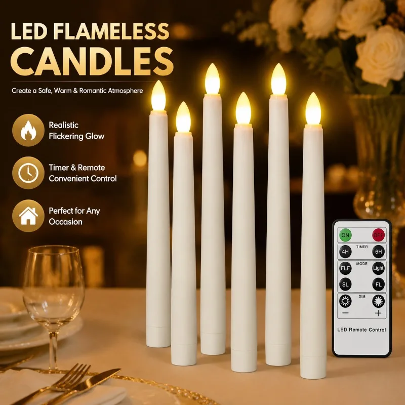 20cm LED Table Light with Timer Remote Flameless Candle for Wedding Party Home Decor, ABS Plastic, Warm White Flickering and