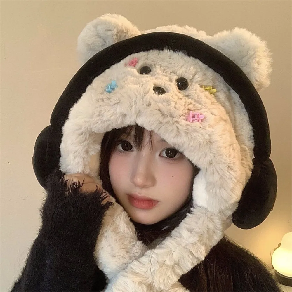 Polyester Puppy Hat Scarf Set Thick Fleece Cold Proof Fleece Lined Winter Hat 56cm to 58cm Head Circumference Ear Flap Hat