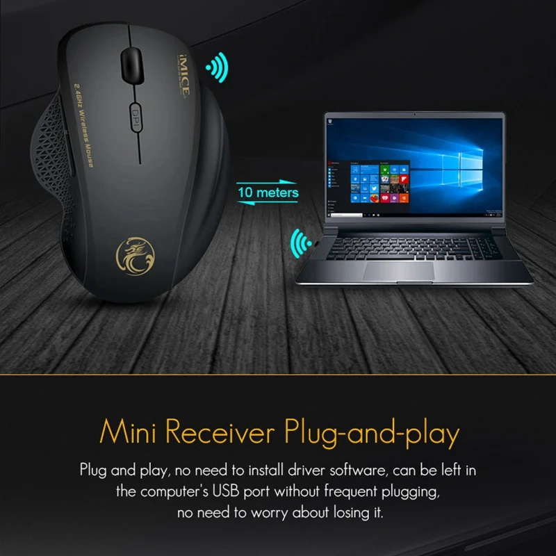Wireless Gaming Mouse Ergonomic Mouse 6 Keys LED 1600 DPI Computer Charge Mouse Gamer Mice for FPS Game