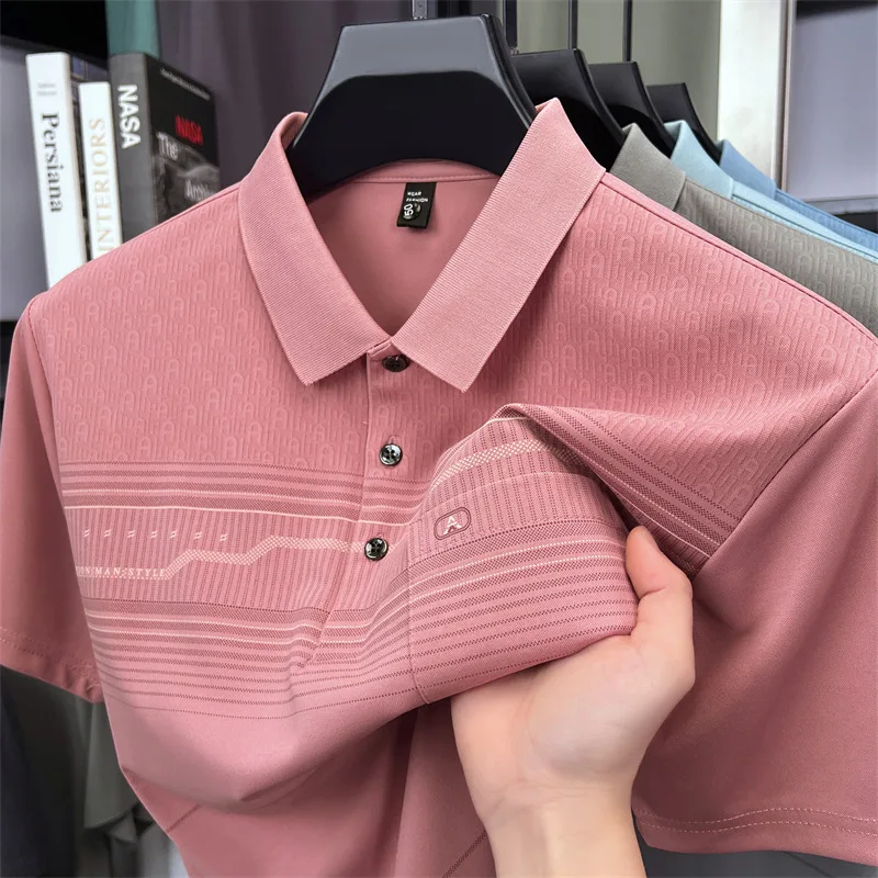 High quality brand short sleeve polo shirt summer striped pocket design men's T-shirt new breathable business fashion casual top
