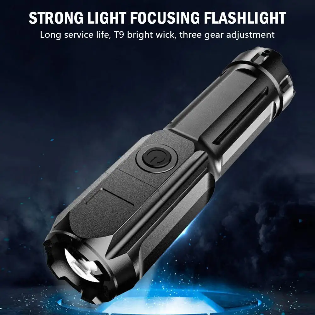 New Style Telescopic Zoom Strong Light Flashlight USB Charging Small Portable Spotlight Long-Range Flood Outdoor Lighting Lamp