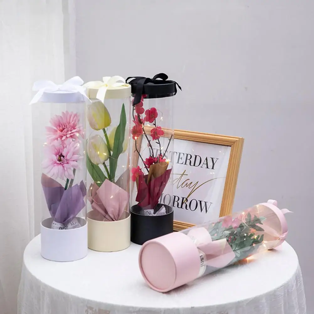 Flower Bouquet Packing Box Valentine's Day Flower Gift Box Detachable Transparent Rose Flower Packing Box with Lanyard