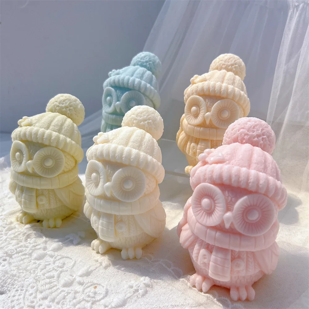 Molde de vela de coruja de natal, pássaro, animal, artesanal, kit de molde de silicone para estatuetas de resina diy, decoração, presentes