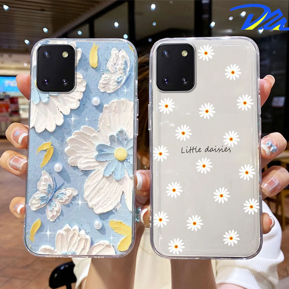 White Daisy Flower For Samsung Galaxy Note 10 Lite S9 S10 Plus S10e S10+ Phone Case Clear Transparent Oil Painting Women Cover