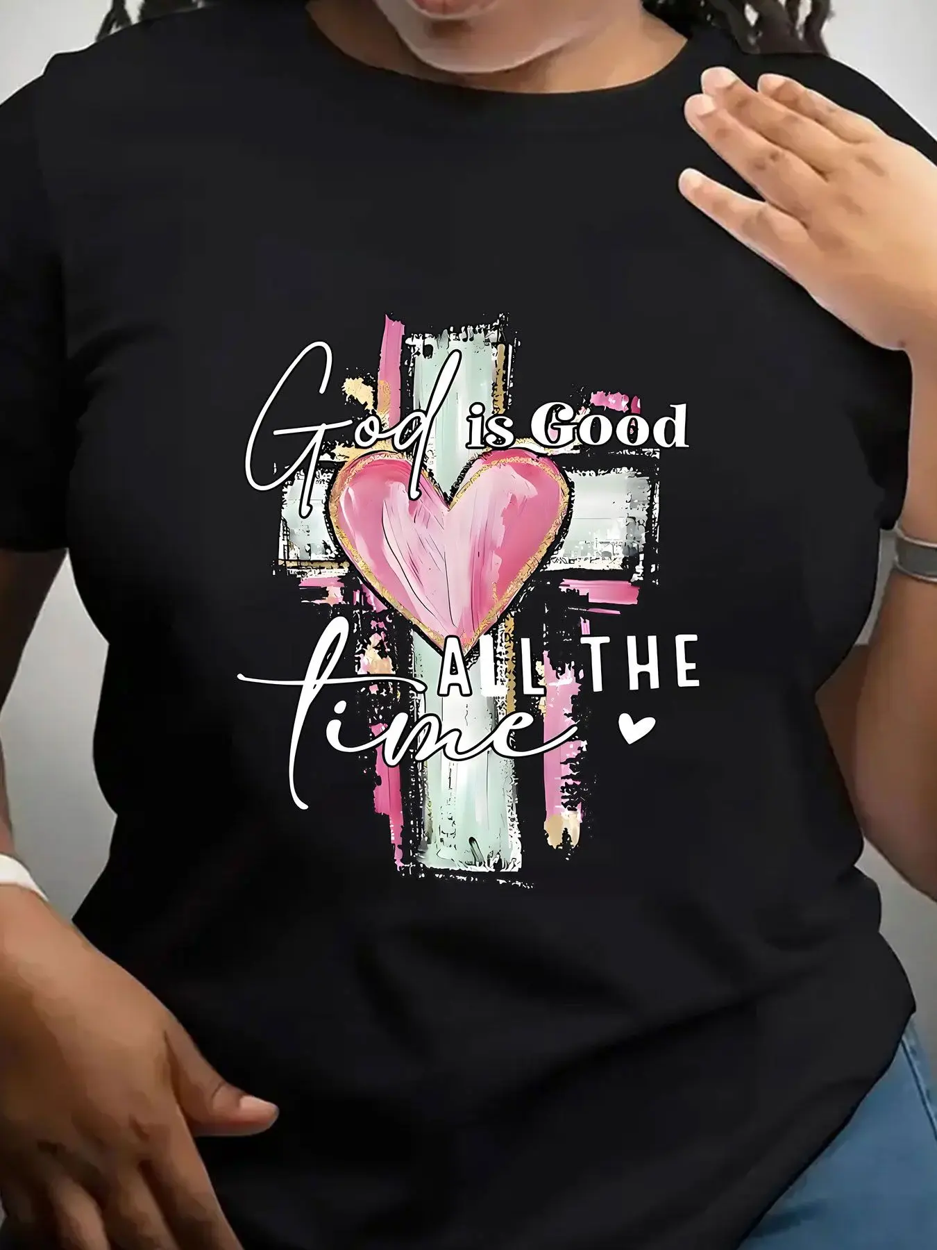 Women's Trendy Crew Neck T-Shirt God Is Good All Time Suitable for Casual Sportswear