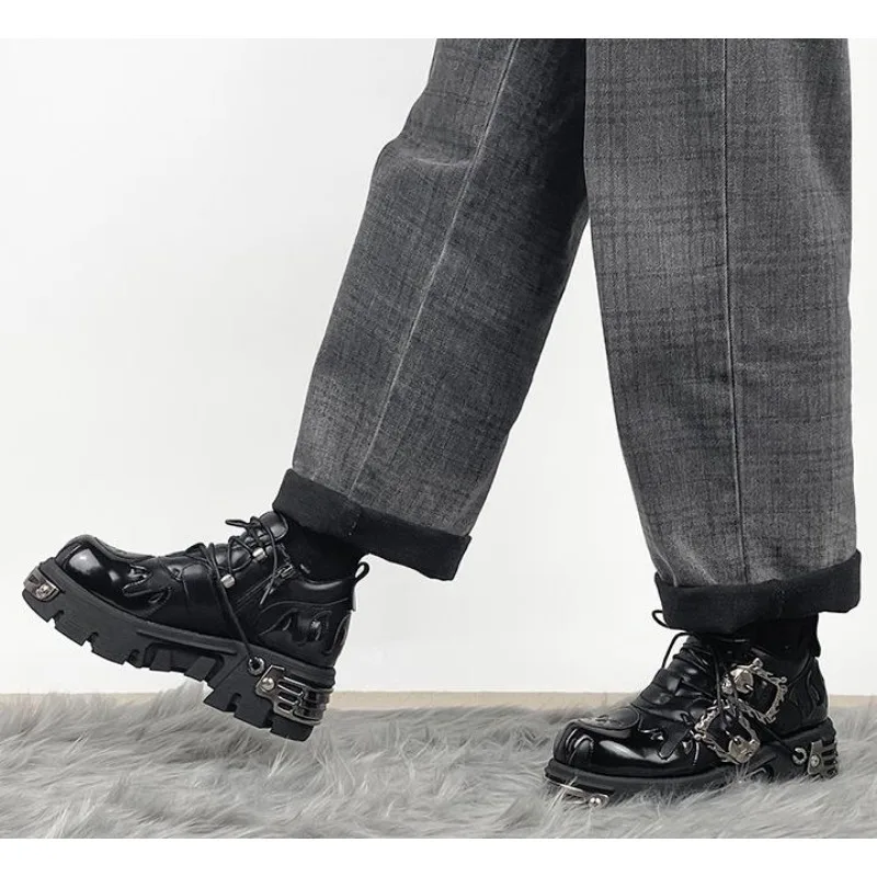 Nowe damskie buty do kostki Rock Gothic Street Height Increase antypoślizgowe krótkie buty motocyklowe męskie Punk zimowe buty na platformie unisex