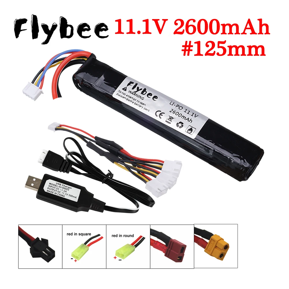 Water Gun Lipo Battery 11.1V 2600mAh 30C MAX 60C 3S Battery + charger for Airsoft Guns Electric toys gun battery RC Parts #125mm