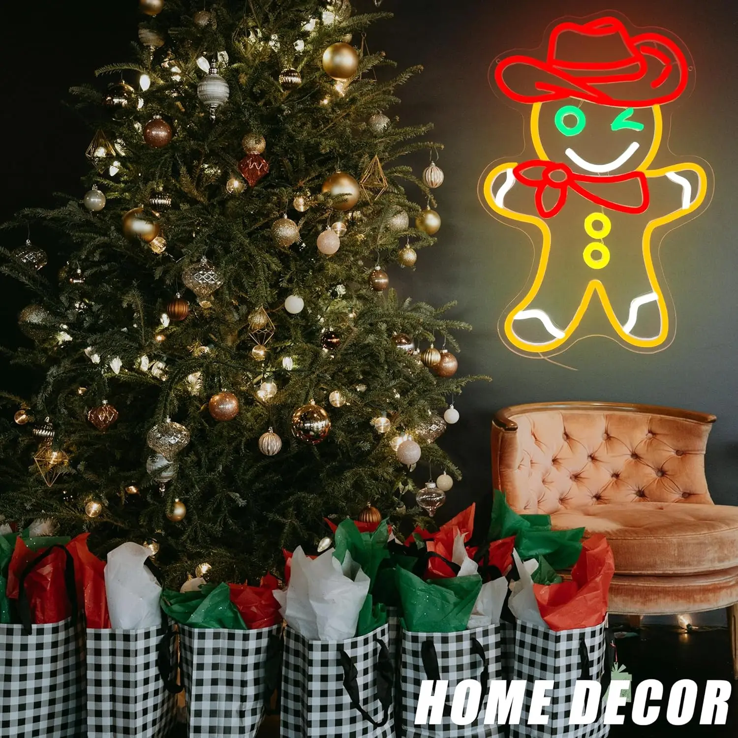 ป้ายไฟนีออนรูปคาวบอยขนมปังขิงสำหรับตกแต่งคริสต์มาส ไฟ LED ปรับความสว่างได้ผ่านพอร์ต USB สำหรับร้านอาหาร ร้านค้า งานปาร์ตี้ ตกแต่งธุรกิจ