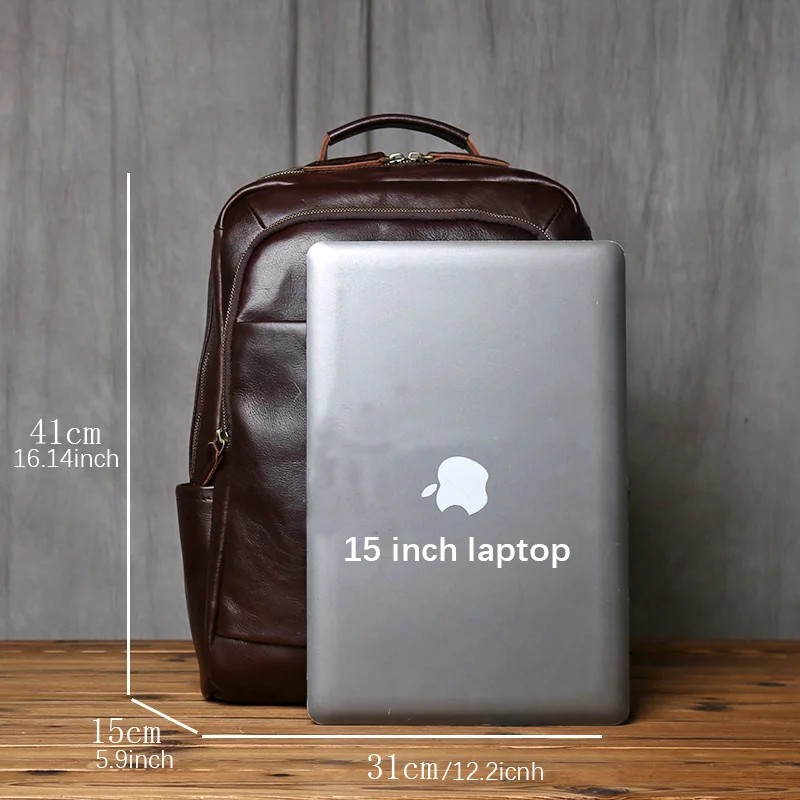 NZPJ Retro Echtes Leder männer Rucksack Mode Rucksack Top Schicht Rindsleder Computer Rucksack Große Kapazität Reisetasche – Detail 2
