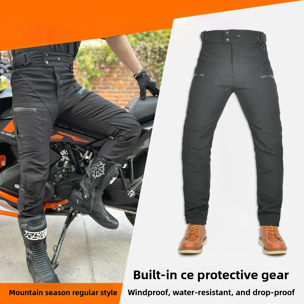 Four Seasons Anti-Fall Waterproof Windproof Breathable Double Layer Bike Pants Men's High Waist Motorcycle Riding Pants