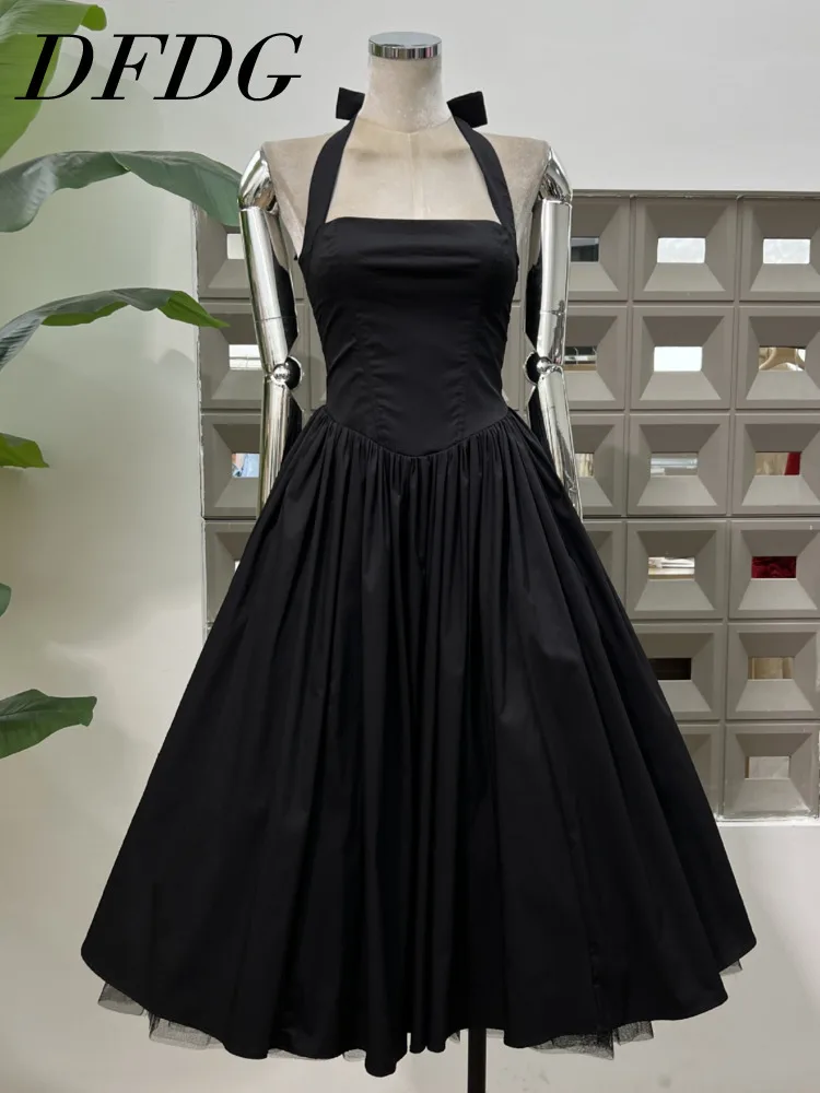 

DFDG 2023, весна-лето, женское платье с открытыми плечами во французском стиле ретро, плиссированное на талии пышное шифоновое элегантное винтажное вечернее платье