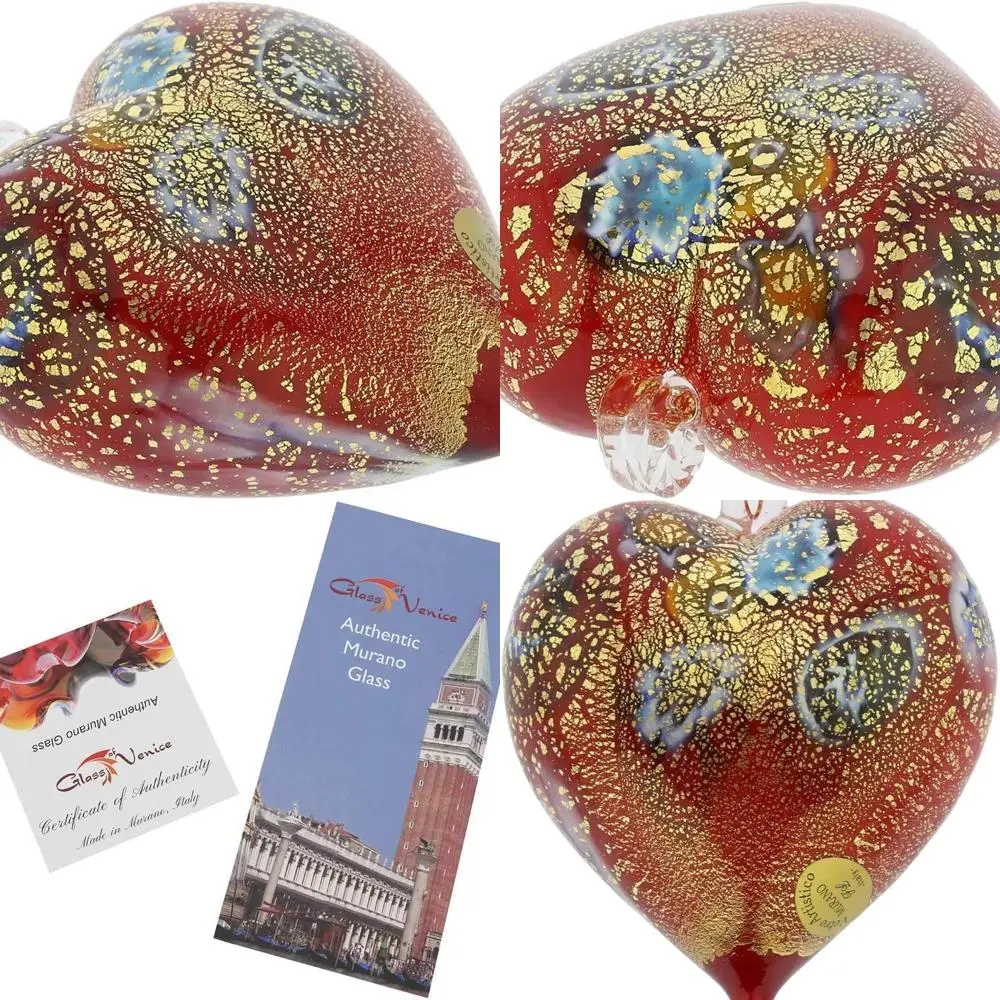 

Ручной работы Миллефиори красное и золотое украшение в форме сердца из муранского стекла для рождественского декора