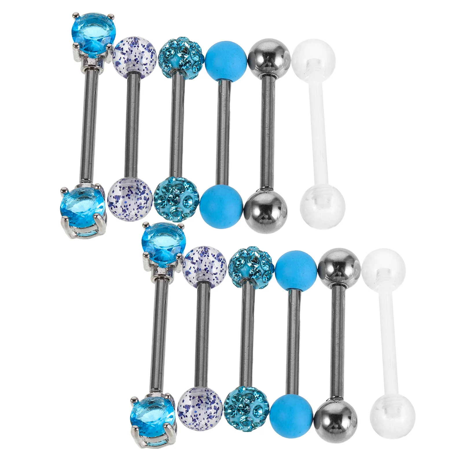 

12Pcs Tongue Piercing Jewelry Stainless Steel Barbell Zircon Pearl Accent Party Daily Wear Tongue Rings Nipple Ring