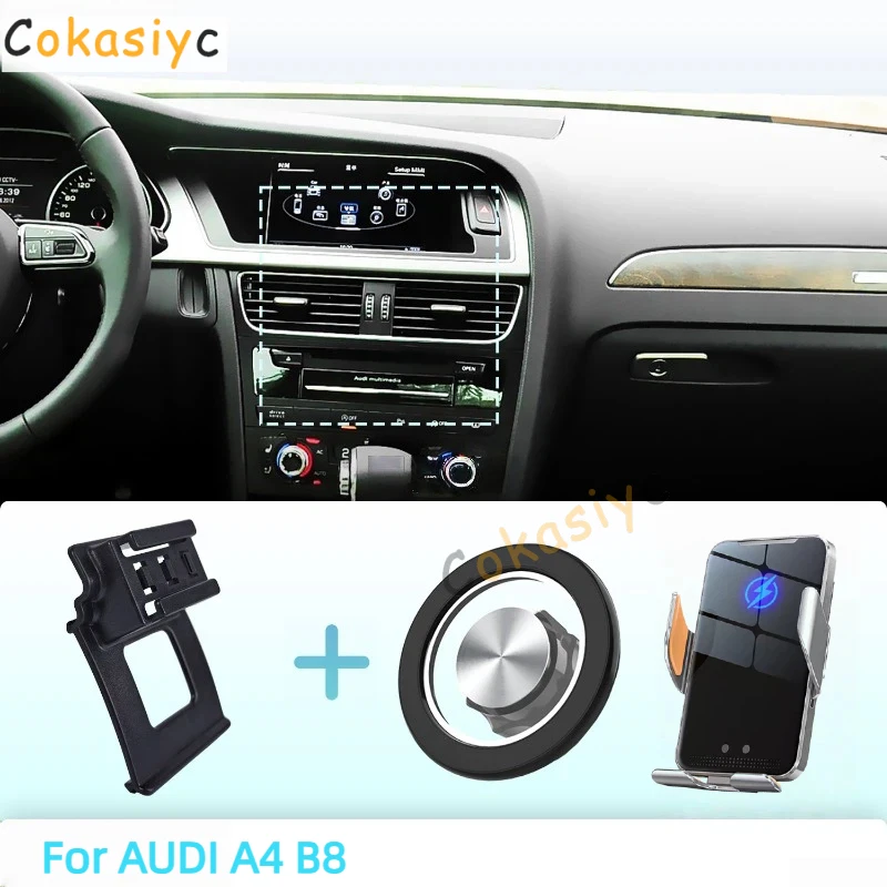 Suporte de Telefone Magnético para Carro Feito Sob Medida para AUDI A4 B8 2009 2010 2011-2015 2016 com Carregamento Sem Fio e Sensor Inteligente