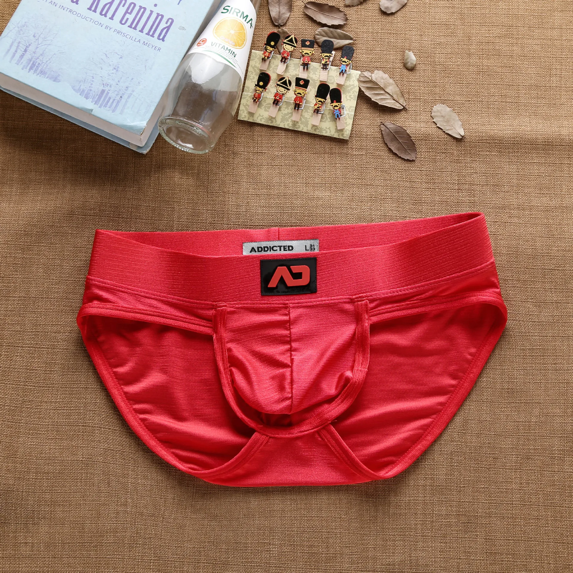 Low Rise Nylon Drawstring Briefs para homens, AD3-M257