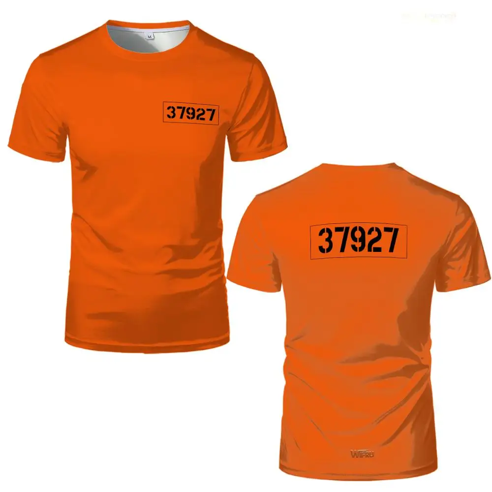 Popular Orange Prisoner Print T-Shirt Men's Fun Prison Style Trendy Short-Sleeve 2026 Novelty Customizable Numbered Apparel