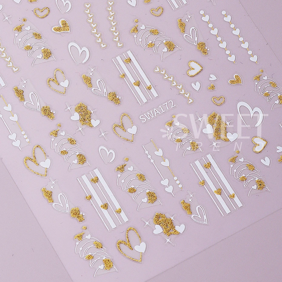 4 قطعة ملصقات أظافر عيد الحب أسود أبيض الحب القلب خطوط روز تصميم لاصق مسمار الشارات DIY بها بنفسك سباركلي مانيكير ديكور المتزلجون #4