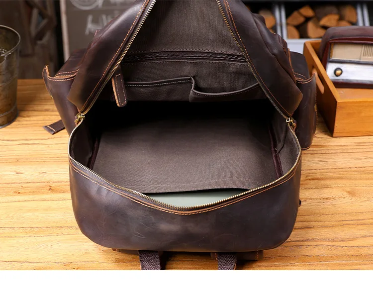 Lässige Vintage-Rucksäcke aus echtem Leder für Herren, handgefertigt, für Wochenendreisen, aus Crazy-Horse-Rindsleder, Damenrucksack mit großem Fassungsvermögen. – Detail 28