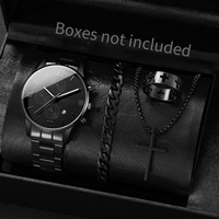 4pcs/set Men's Trendy Watch Bracelet Necklace Ring Set Hip Hop Style Casual Men's Cool Quartz Watch Set (No Box)