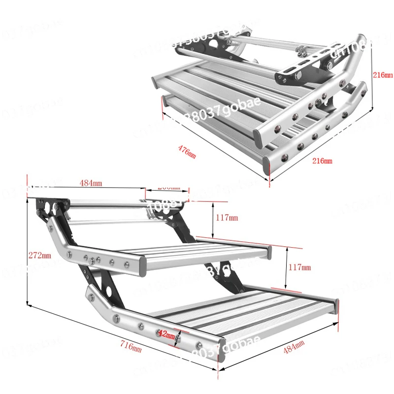 

High quality aluminum alloy double-layer/single-layer manual folding steps with warning lights, RV camping accessories