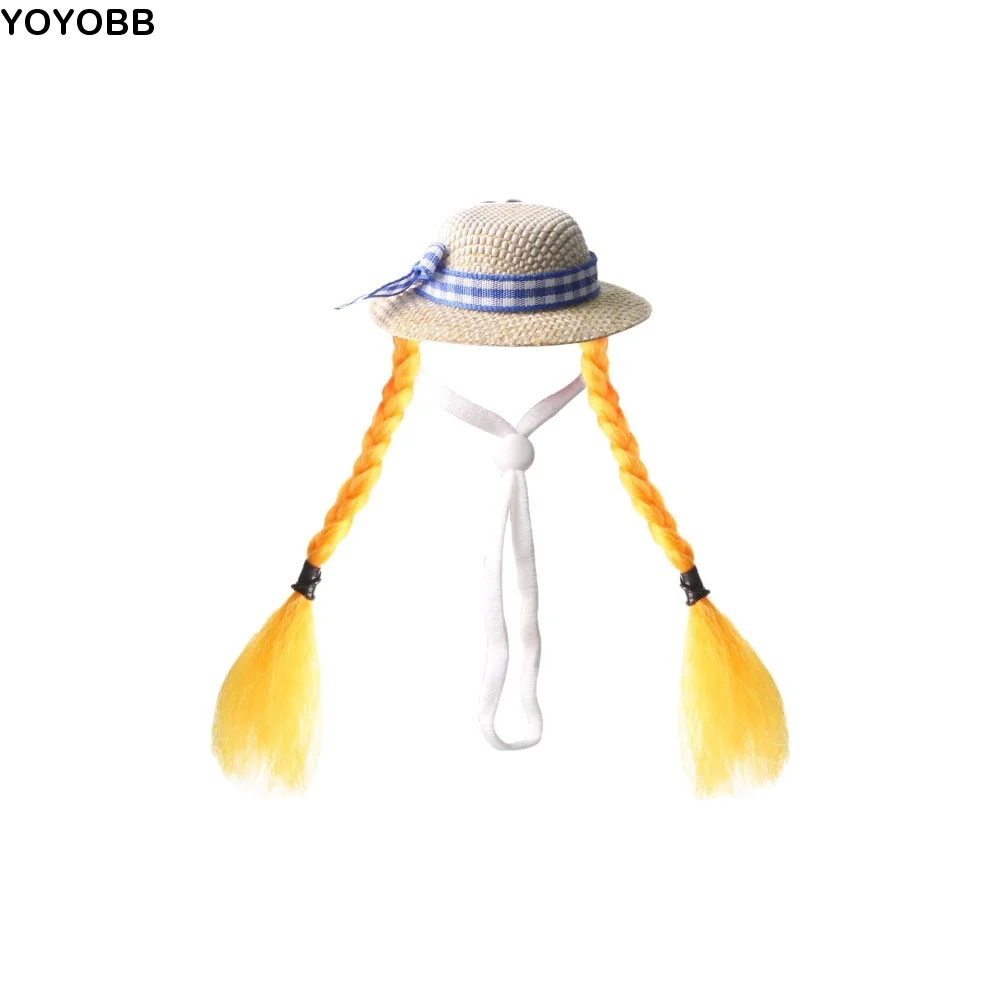 

Funny Parrot Sun Hat Adjustable with Elastic Strap Hamster Knitted Hat Breathable Lightweight Double Braids Hat Photography