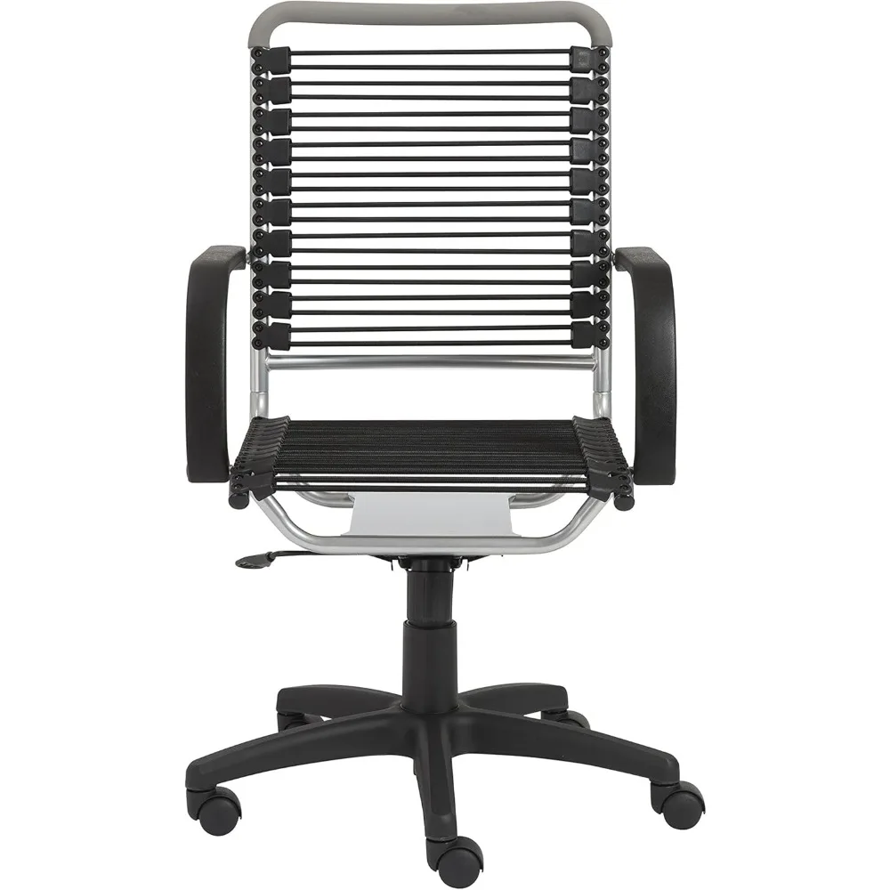เก้าอี้สำนักงานพนักพิงสูงสีดำพร้อมโครงอะลูมิเนียม ปรับเอียงได้ 360 องศา และปรับความสูงได้