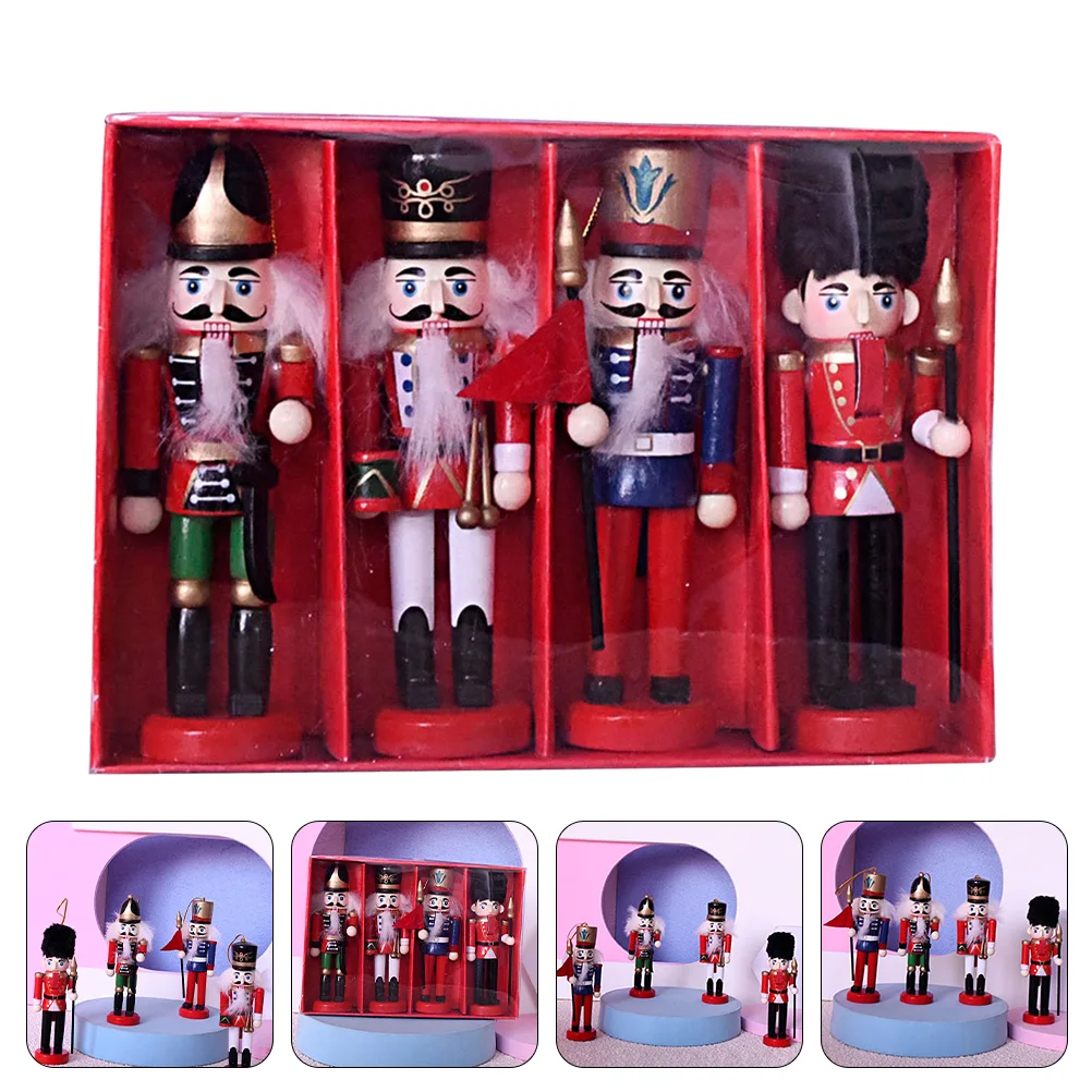 

4pcs Nutcrackers Wooden Xmas Hanging Christmas Nutcracker Decorations Tree Decorations Figures Desktop Man Craft Gifts