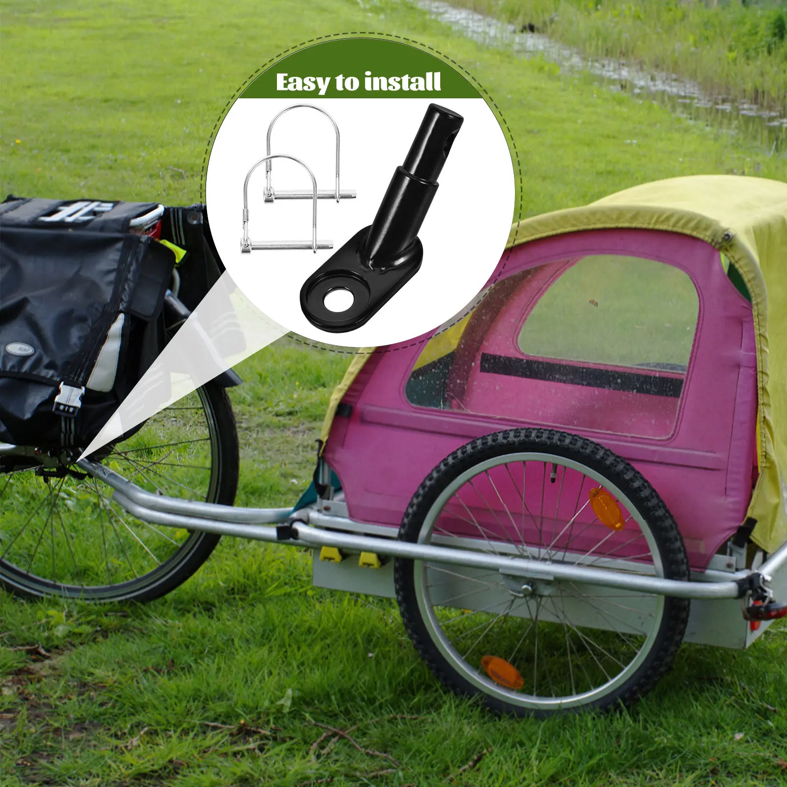 1Set Bike Trailer Coupler Iron Material Heavy Duty Bike Hitch Connector for Kids Trailers Cycling Adapter Traction Head
